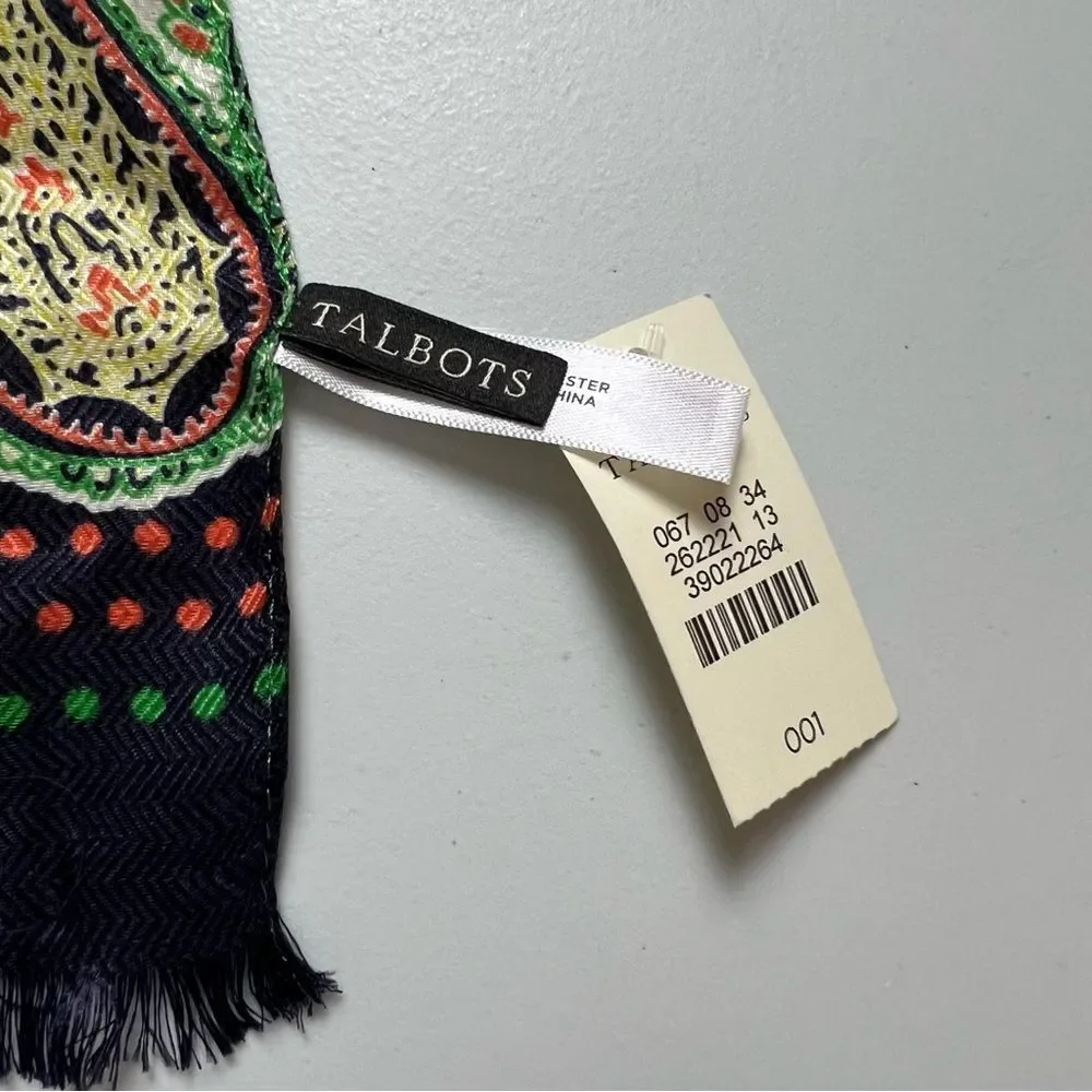 NWT Talbots Paisley Print Scarf Fringed Edge Wide Scarf